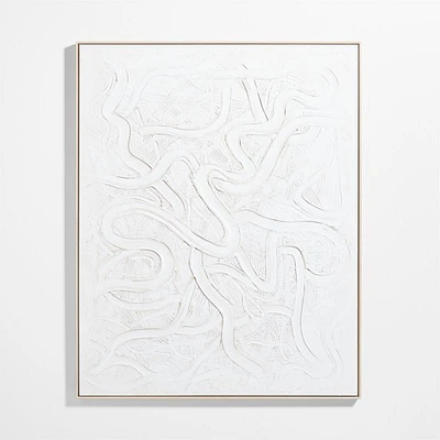 "Clear Conscience" Framed White Abstract Hand-Painted Wall Art 70"x56" by Joe Turner