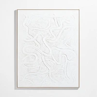 "Clear Conscience" Framed White Abstract Hand-Painted Wall Art 70"x56" by Joe Turner