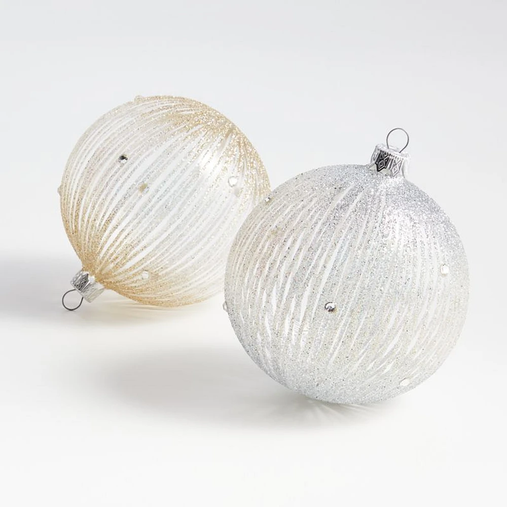 Large Silver Glittered Glass Ball Christmas Tree Ornament