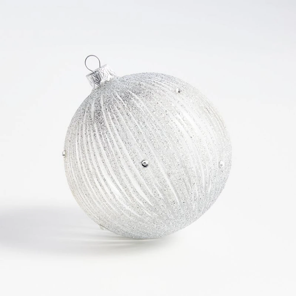 Large Silver Glittered Glass Ball Christmas Tree Ornament