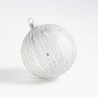 Large Silver Glittered Glass Ball Christmas Tree Ornament