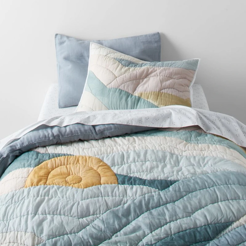 Cloud Embroidered Hand-Quilted Cotton Kids Twin Quilt