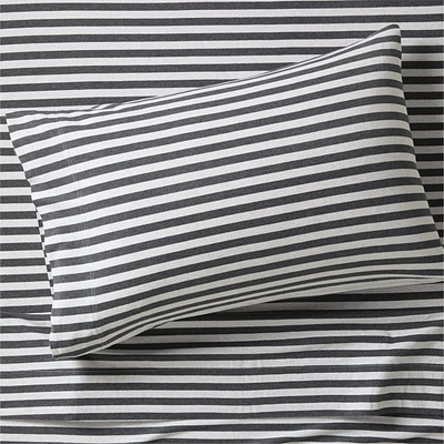 Comfy Tee Charcoal Stripe Organic Cotton Jersey Kids Twin Sheet Set