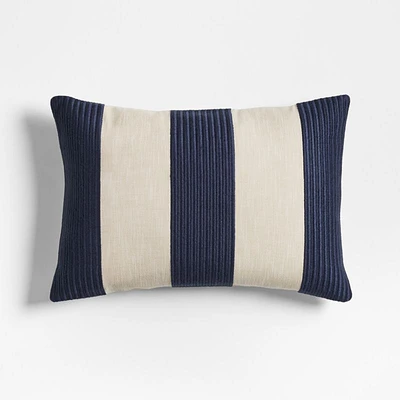 Como Cotton Embroidered Thick Stripe 22"x15" Deep Indigo Blue Throw Pillow Cover