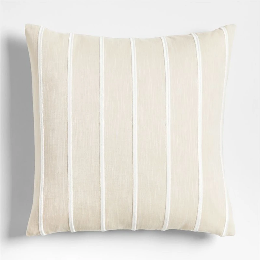Como Cotton Embroidered Thin Stripe 23x23 Arctic Ivory Throw Pillow Cover