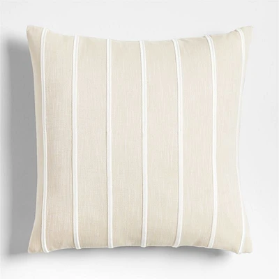 Como Cotton Embroidered Thin Stripe 23x23 Arctic Ivory Throw Pillow Cover