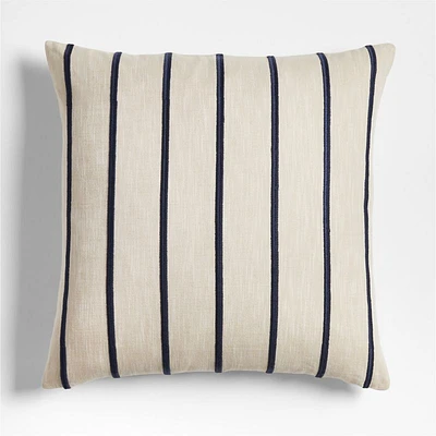 Como Cotton Embroidered Thin Stripe 23x23 Deep Indigo Blue Throw Pillow Cover