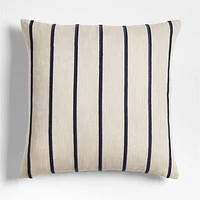 Como Cotton Embroidered Thin Stripe 23x23 Deep Indigo Blue Throw Pillow Cover