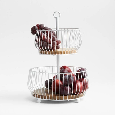 Cora White and Wood 2-Tier Fruit Basket