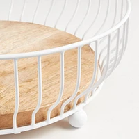 Cora White and Wood Fruit Basket with Banana Hanger