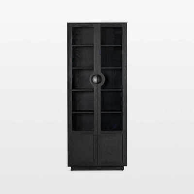 Coraline Glass and Ebony Oak Wood Display Cabinet with Storage