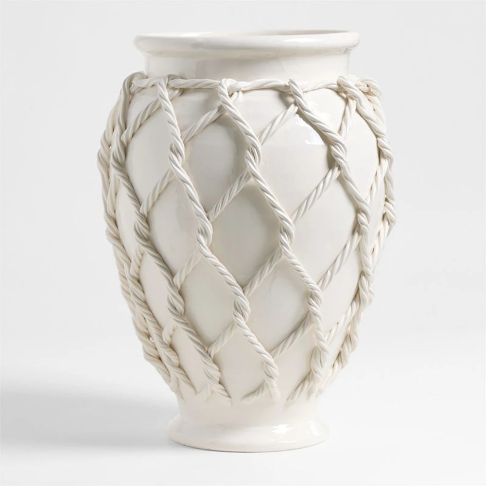 Corda Large White Ceramic Rope Vase 20"