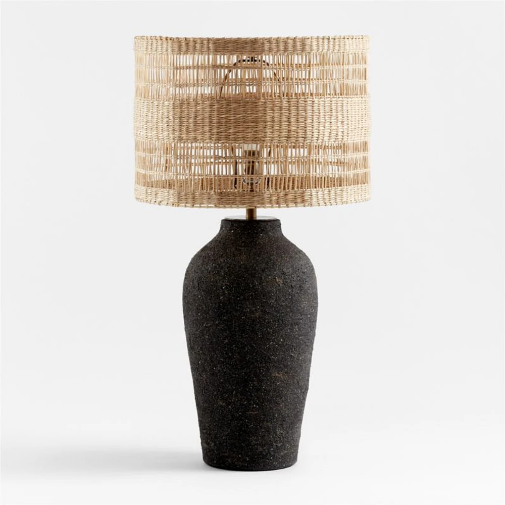 Corfu Tall Black Earthenware Table Lamp with Woven Shade