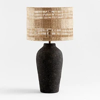 Corfu Tall Black Earthenware Table Lamp with Woven Shade