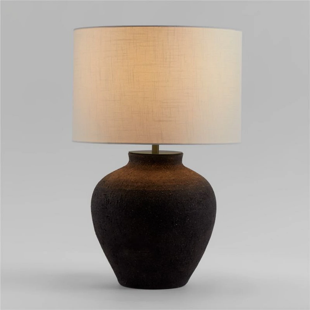 Corfu Black Table Lamp with Linen Drum Shade 26.6"