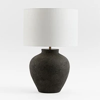 Corfu Black Table Lamp with Linen Drum Shade 26.6"