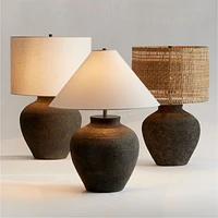 Corfu Black Table Lamp with Linen Drum Shade 26.6"
