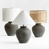 Corfu Black Table Lamp with Linen Drum Shade 26.6"