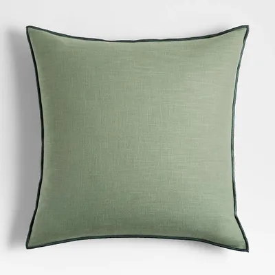 Organic Sage 23"x23" Merrow Stitch Cotton Throw Pillow with Feather Insert