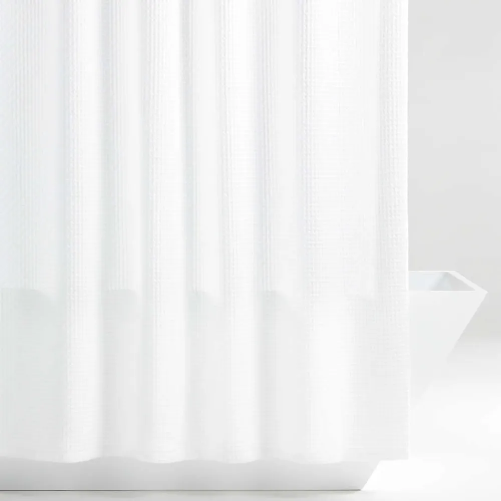 Organic Cotton Waffle White Shower Curtain