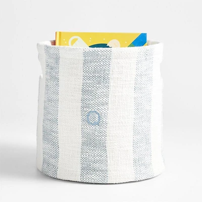 Cove Mist Blue Organic Cotton Striped Shelf Storage Bin