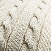 Alabaster Ivory Wool Blend Cozy Cable Knit 23"x23" Throw Pillow Cover