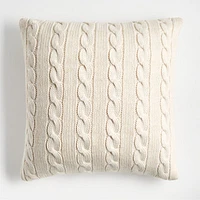 Alabaster Ivory Wool Blend Cozy Cable Knit 23"x23" Throw Pillow Cover