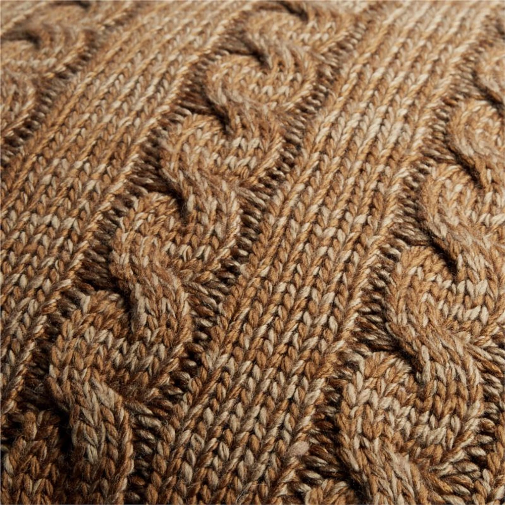 Maple Brown Wool Blend Cozy Cable Knit 23x23 Throw Pillow Cover