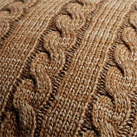 Maple Brown Wool Blend Cozy Cable Knit 23x23 Throw Pillow Cover