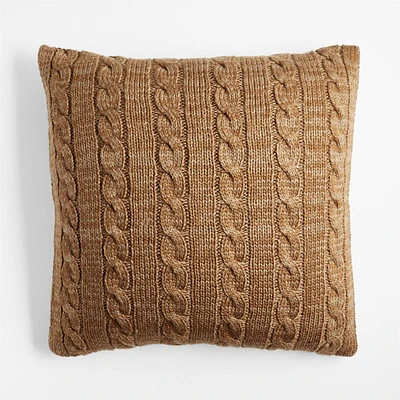 Maple Brown Wool Blend Cozy Cable Knit 23x23 Throw Pillow Cover