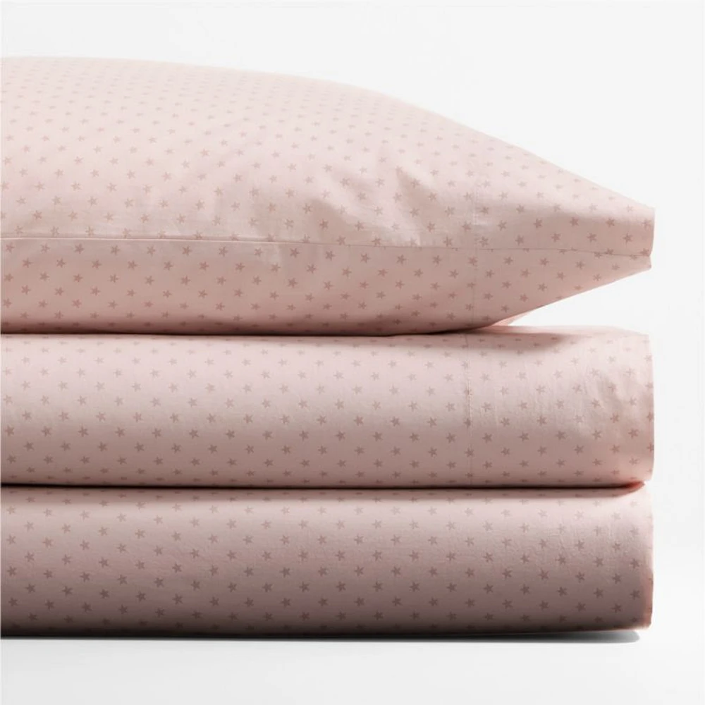 Cozy Cloud Modern Star Mauve Rose Washed Organic Cotton Kids Twin Sheet Set