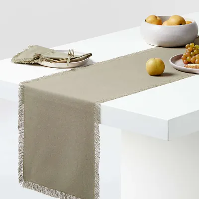 Craft Fringed Moss Green Cotton Table Runner 90"