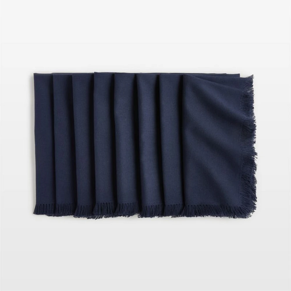 Craft Deep Indigo Cotton Fringe Napkins, Set of 8