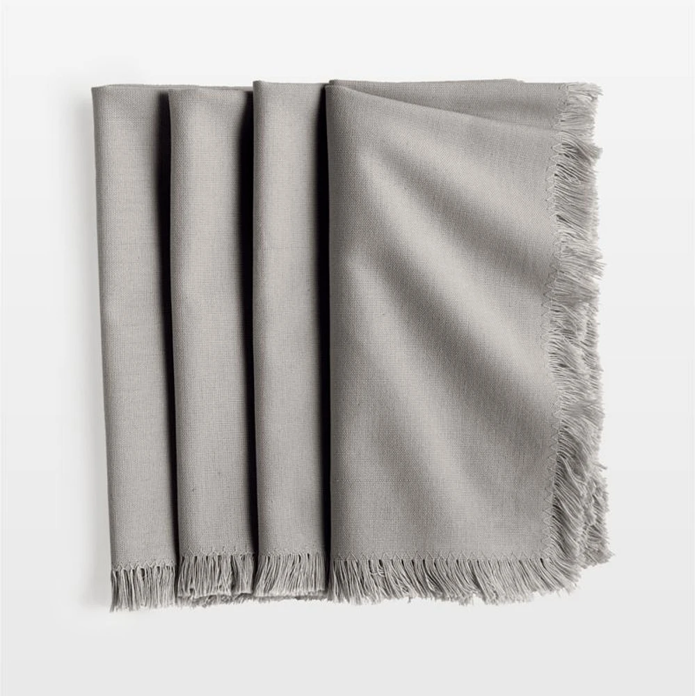 Craft Light Grey Organic Cotton Fringe Napkins, Set of 4