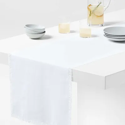 Craft 120" Crisp White Organic Cotton Fringe Table Runner