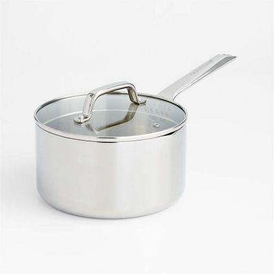 Crate & Barrel EvenCook Core™ 3.5 Qt. Stainless Steel Saucepan with Glass Straining Lid