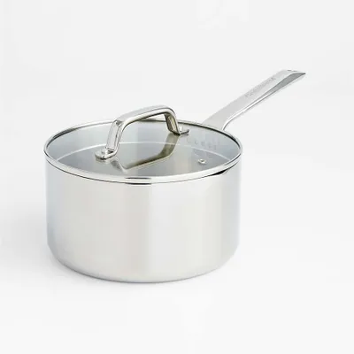 Crate & Barrel EvenCook Core ® 3.5 Qt. Stainless Steel Saucepan with Glass Straining Lid