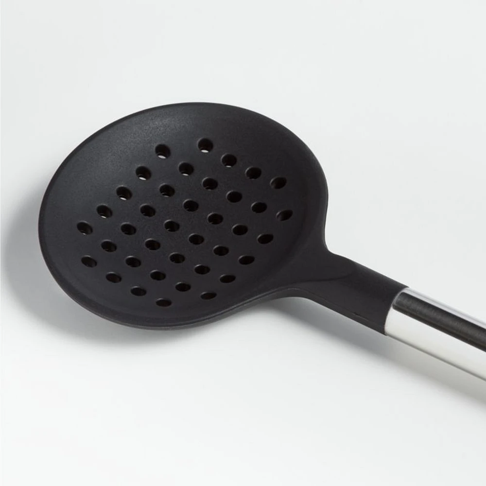 Crate & Barrel Black Silicone and Stainless Steel Slotted Spoon
