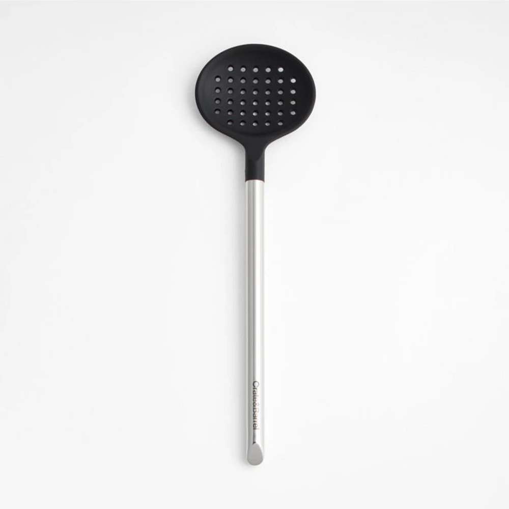 Crate & Barrel Black Silicone and Stainless Steel Slotted Spoon