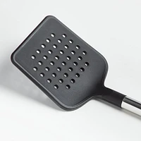 Crate & Barrel Black Silicone and Stainless Steel Slotted Turner Spatula