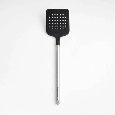 Crate & Barrel Black Silicone and Stainless Steel Slotted Turner Spatula