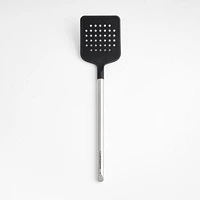 Crate & Barrel Black Silicone and Stainless Steel Slotted Turner Spatula
