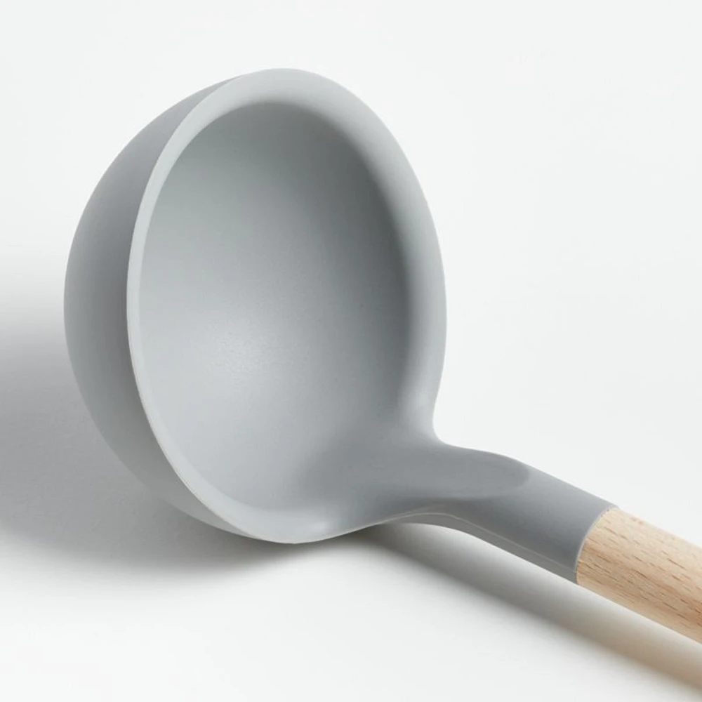 Crate & Barrel Wood and Grey Silicone Ladle