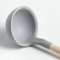 Crate & Barrel Wood and Grey Silicone Ladle