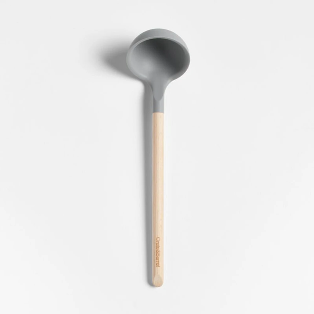 Crate & Barrel Wood and Grey Silicone Ladle