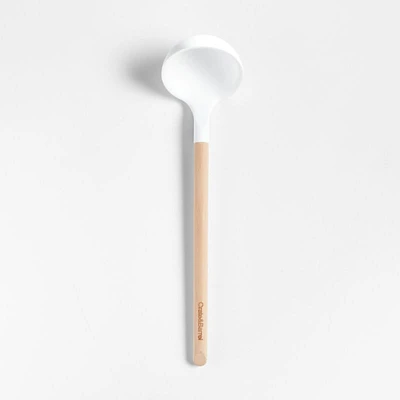 Crate & Barrel White Silicone and Wood Ladle