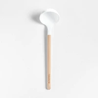 Crate & Barrel White Silicone and Wood Ladle