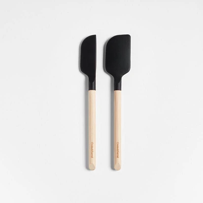 Crate & Barrel Black Silicone and Wood Mini Scraper Spatulas, Set of 2
