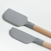 Crate & Barrel Wood and Grey Silicone Mini Spatulas, Set of 2