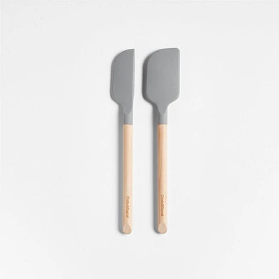 Crate & Barrel Wood and Grey Silicone Mini Spatulas, Set of 2